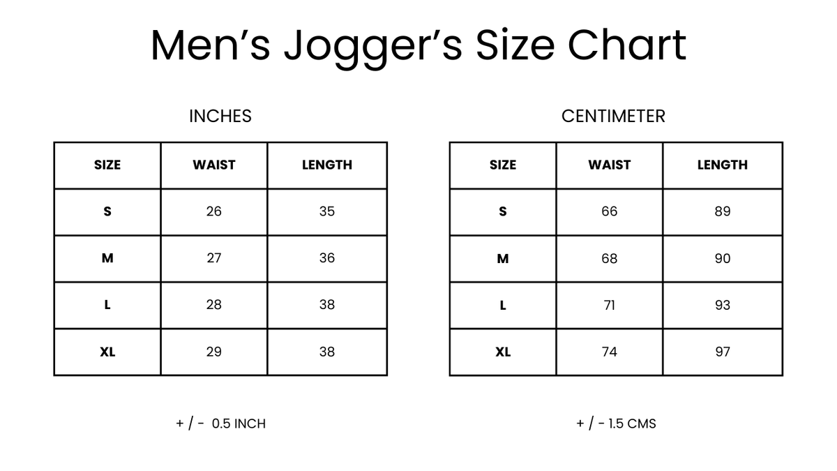 All Day Joggers Size Chart