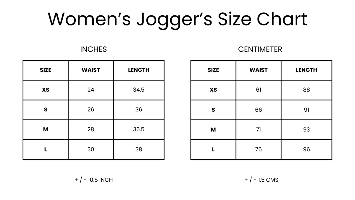 All Day Joggers Size Chart