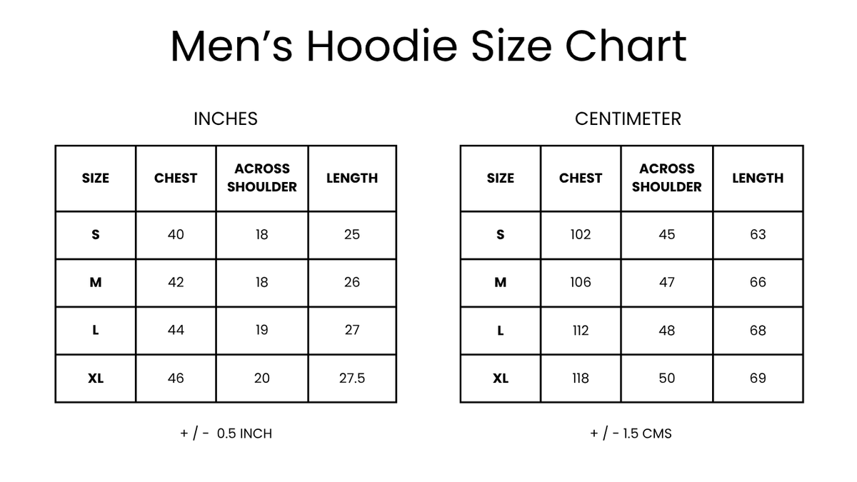 Cozy Hoodie Size Chart