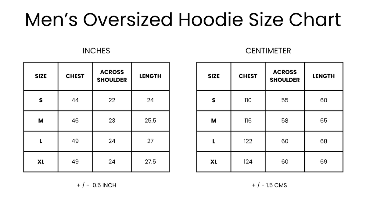Oversized Hoodie Set Size Chart