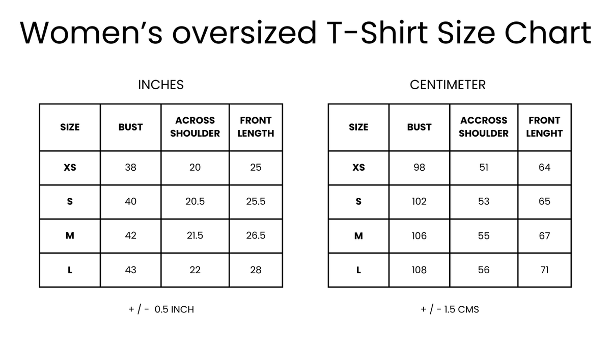 All Day Oversized Tee Size Chart