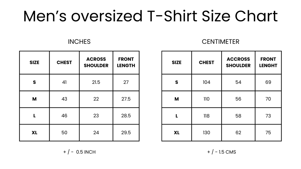 All Day Oversized Tee Size Chart