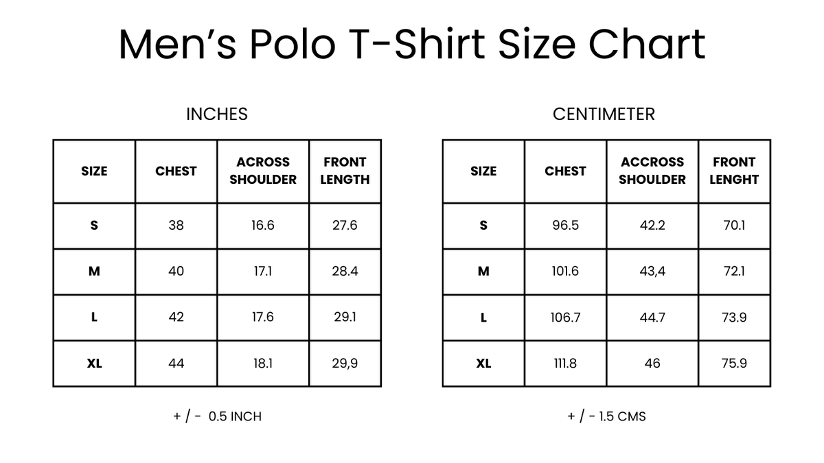 All Day Polo Tee Size Chart