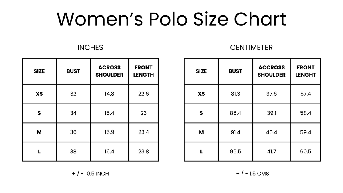All Day Polo Tee Size Chart