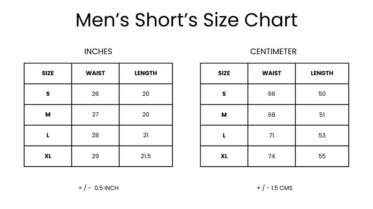 All Day Shorts Size Chart