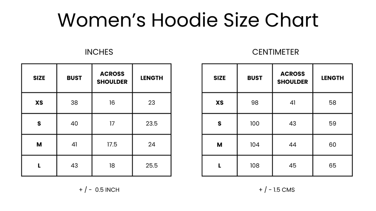 Everyday Essential Hoodie Size Chart