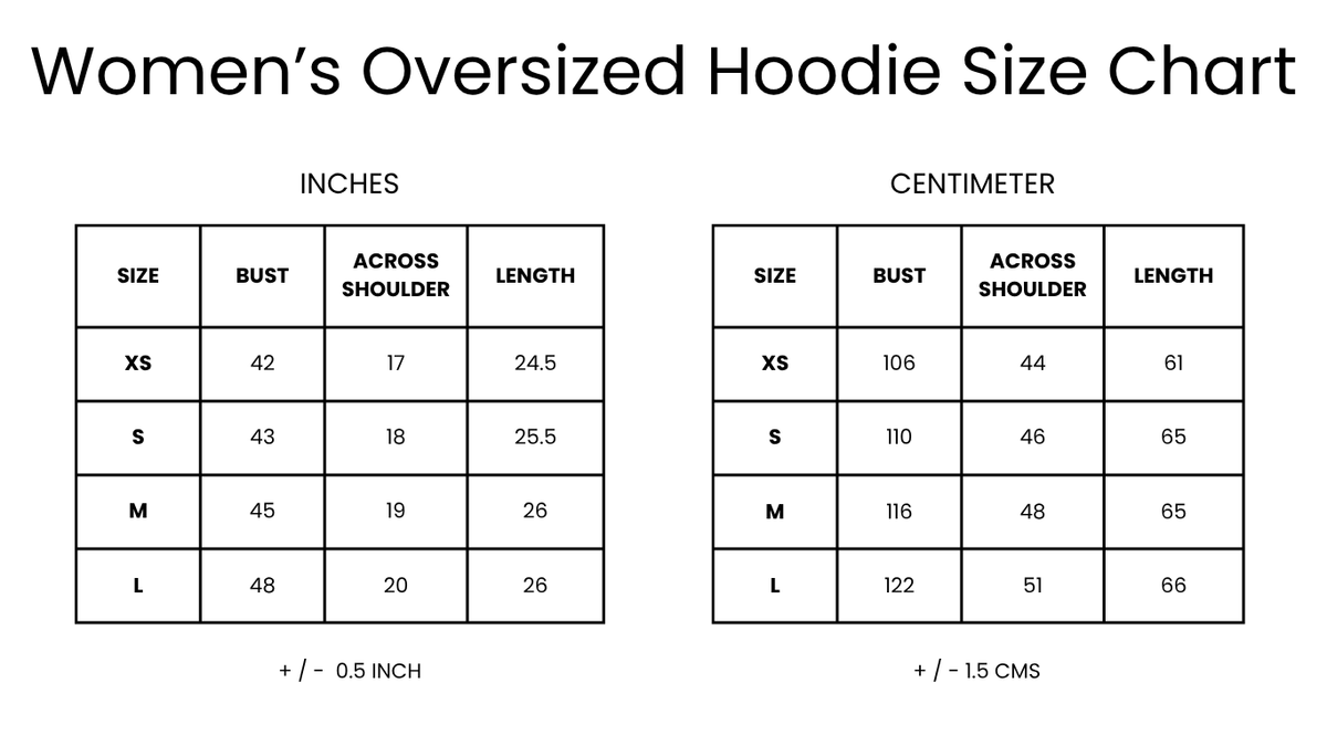 Oversized Hoodie Set Size Chart